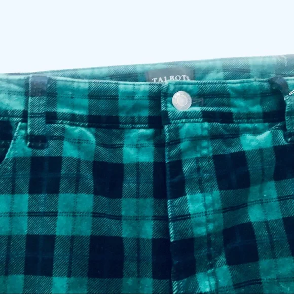 TALBOTS VELVETEEN BLACK-GREEN PLAID ANKLE PANTS.SIZE 16 - Picture 4 of 10
